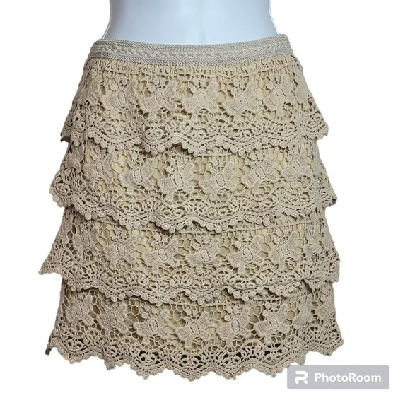 Ko Ko Ailis Women's Small Mini Cream Crochet Skirt with Tiers EUC - Picture 1 of 8